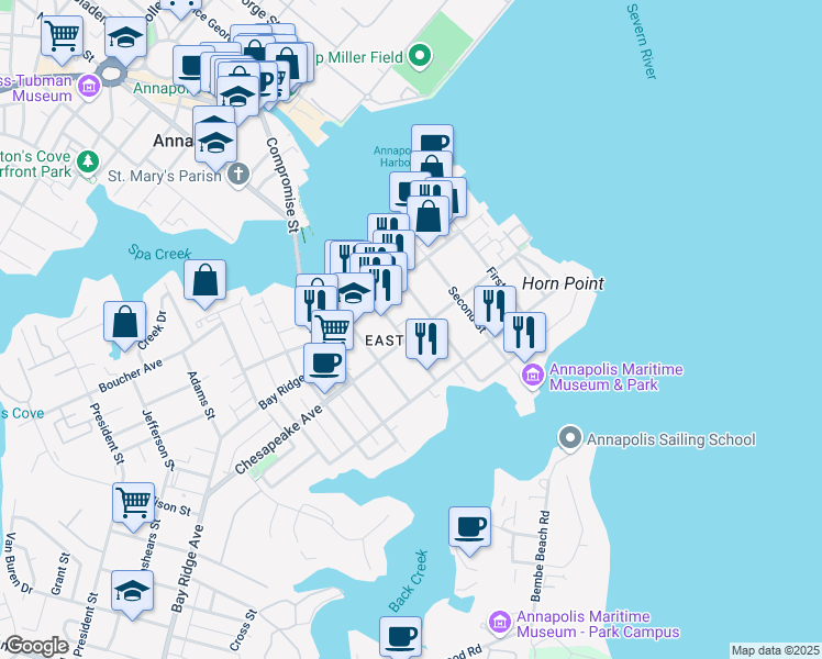map of restaurants, bars, coffee shops, grocery stores, and more near 101 Independence Avenue Southeast in Washington