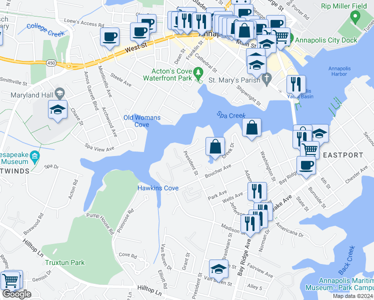 map of restaurants, bars, coffee shops, grocery stores, and more near 101 Independence Avenue Southeast in Washington