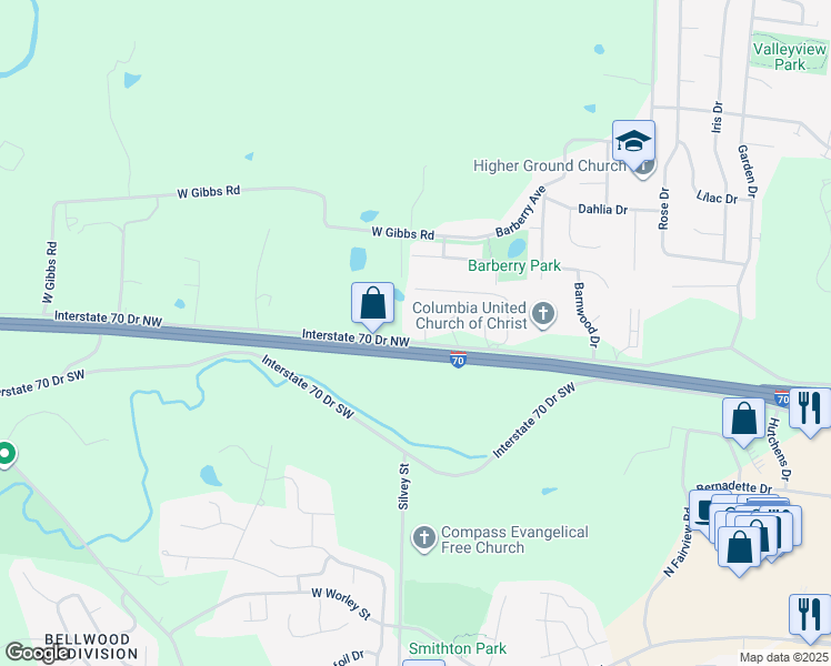map of restaurants, bars, coffee shops, grocery stores, and more near 1311 Cynthia Drive in Columbia