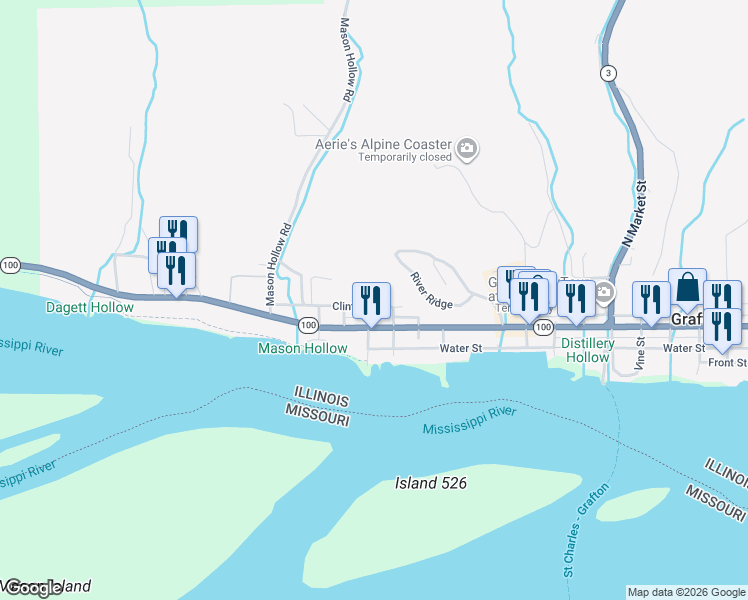 map of restaurants, bars, coffee shops, grocery stores, and more near 818 West Clinton Street in Grafton