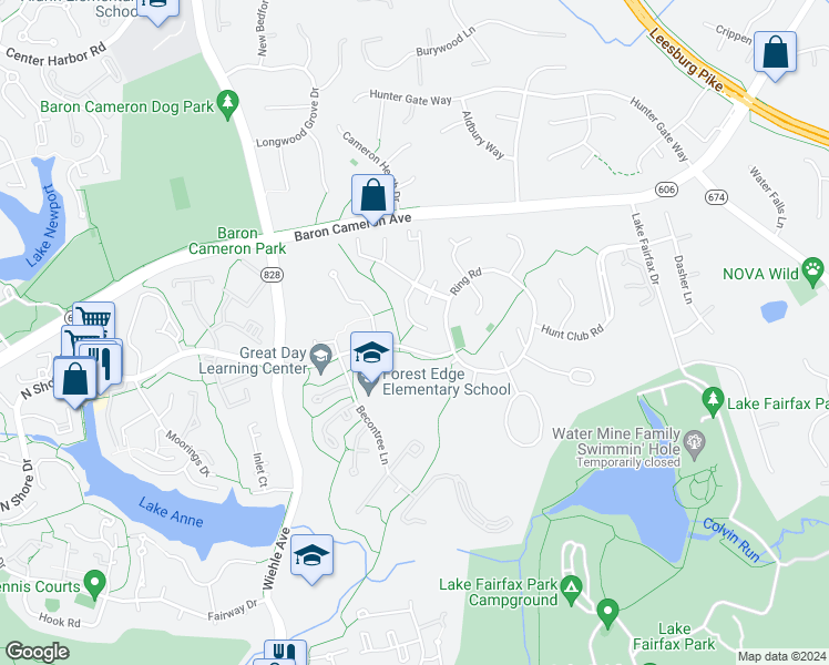 map of restaurants, bars, coffee shops, grocery stores, and more near 11073 Saffold Way in Reston