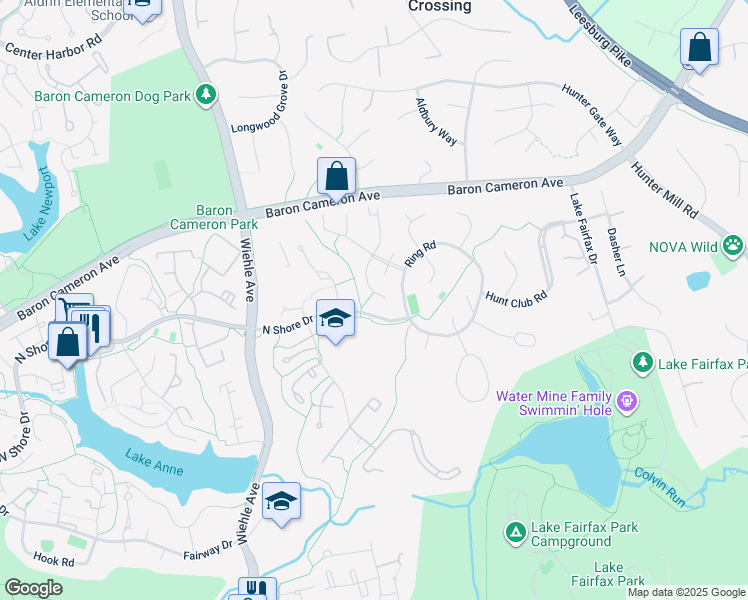 map of restaurants, bars, coffee shops, grocery stores, and more near 11073 Saffold Way in Reston