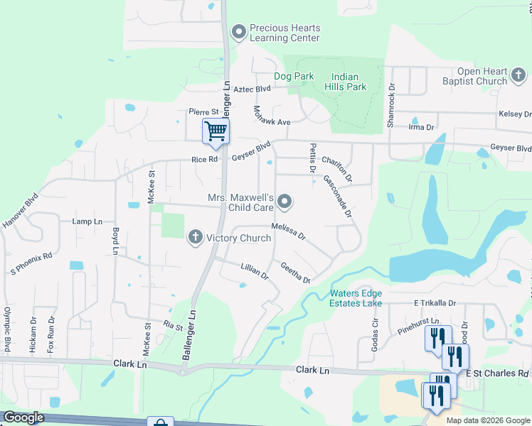map of restaurants, bars, coffee shops, grocery stores, and more near 4906 Melissa Drive in Columbia