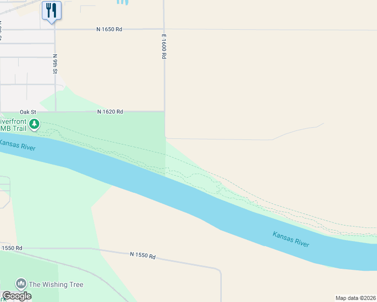 map of restaurants, bars, coffee shops, grocery stores, and more near 1609 North 1600 Road in Lawrence