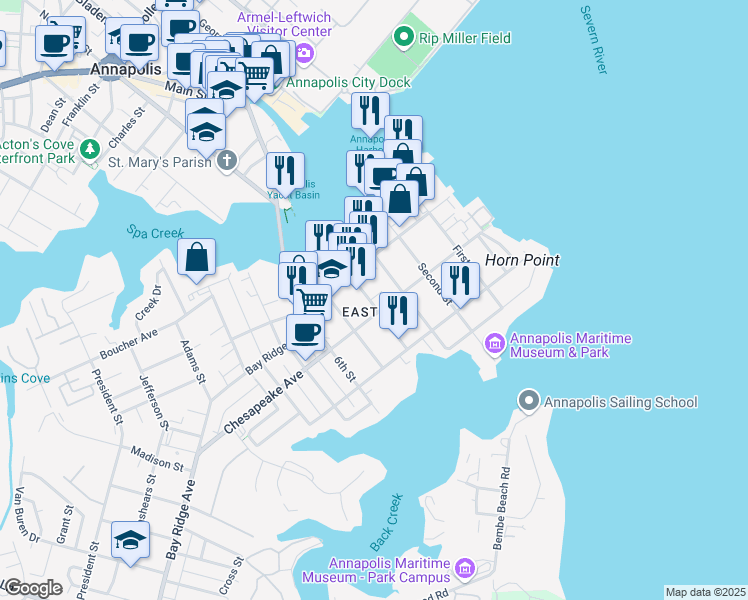 map of restaurants, bars, coffee shops, grocery stores, and more near 101 Independence Avenue Southeast in Washington