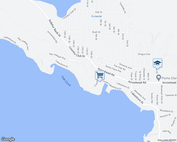 map of restaurants, bars, coffee shops, grocery stores, and more near 13338 Sampson Drive in Clearlake
