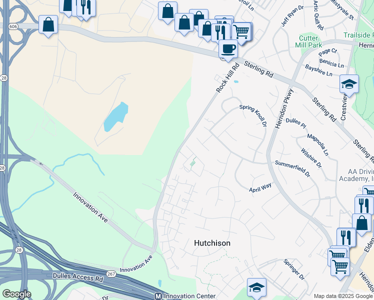 map of restaurants, bars, coffee shops, grocery stores, and more near 2156 Capstone Circle in Herndon