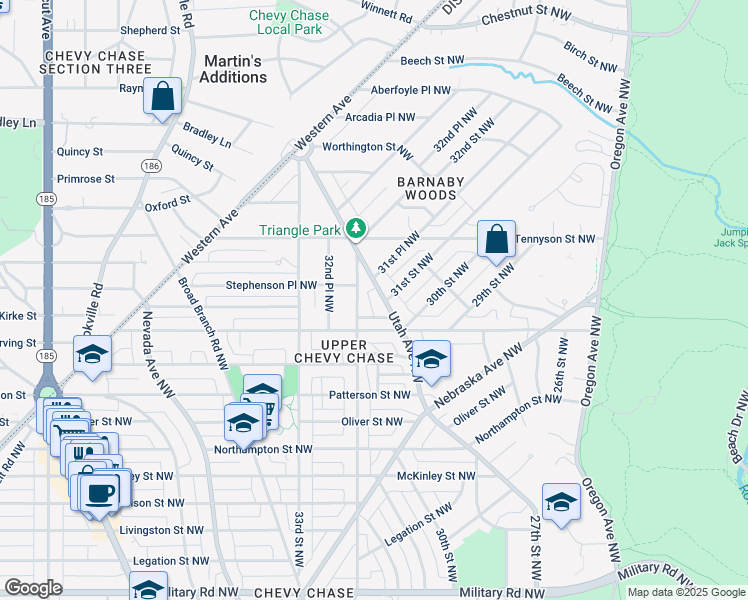 map of restaurants, bars, coffee shops, grocery stores, and more near 6134 Utah Avenue Northwest in Washington