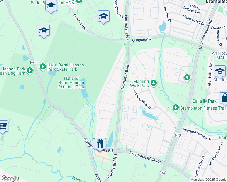 map of restaurants, bars, coffee shops, grocery stores, and more near 42195 Castle Ridge Square in Ashburn