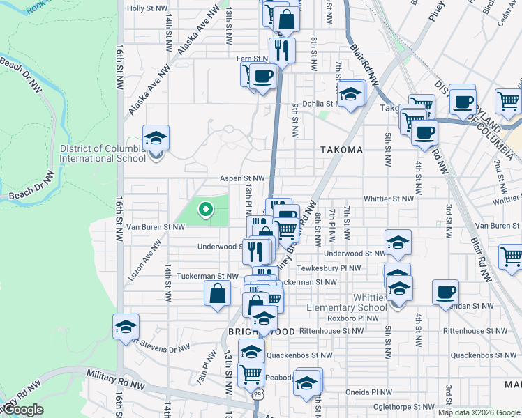 map of restaurants, bars, coffee shops, grocery stores, and more near 101 Independence Avenue Southeast in Washington