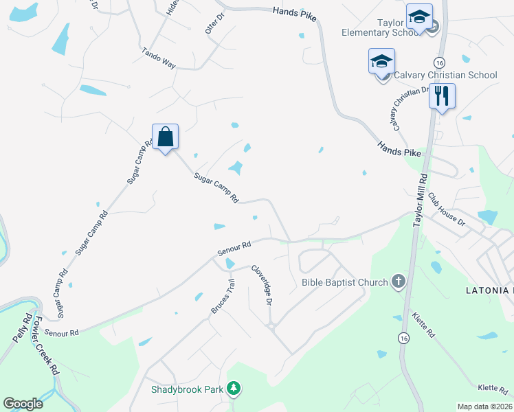 map of restaurants, bars, coffee shops, grocery stores, and more near 3180 Sugar Camp Road in Covington