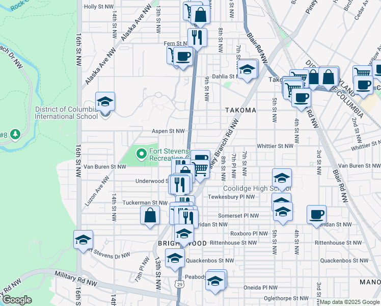map of restaurants, bars, coffee shops, grocery stores, and more near 101 Independence Avenue Southeast in Washington