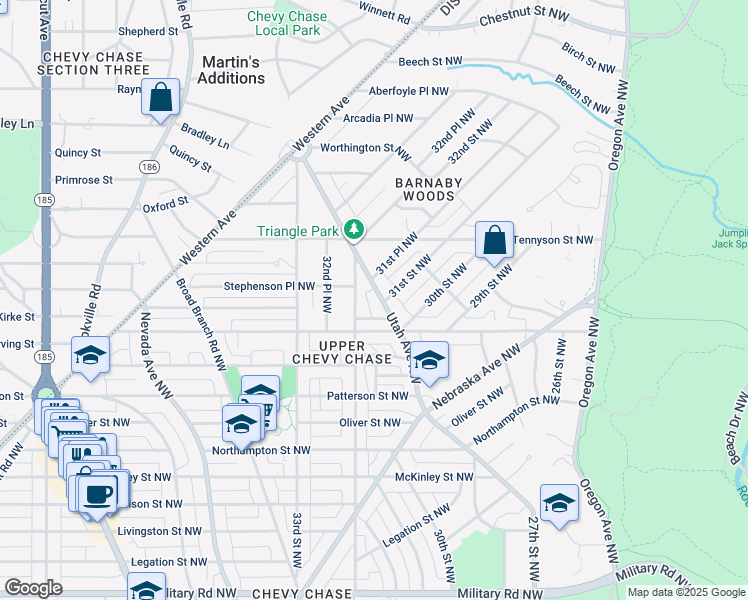 map of restaurants, bars, coffee shops, grocery stores, and more near 6134 Utah Avenue Northwest in Washington