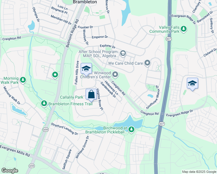 map of restaurants, bars, coffee shops, grocery stores, and more near 23376 Gardenwalk Drive in Ashburn
