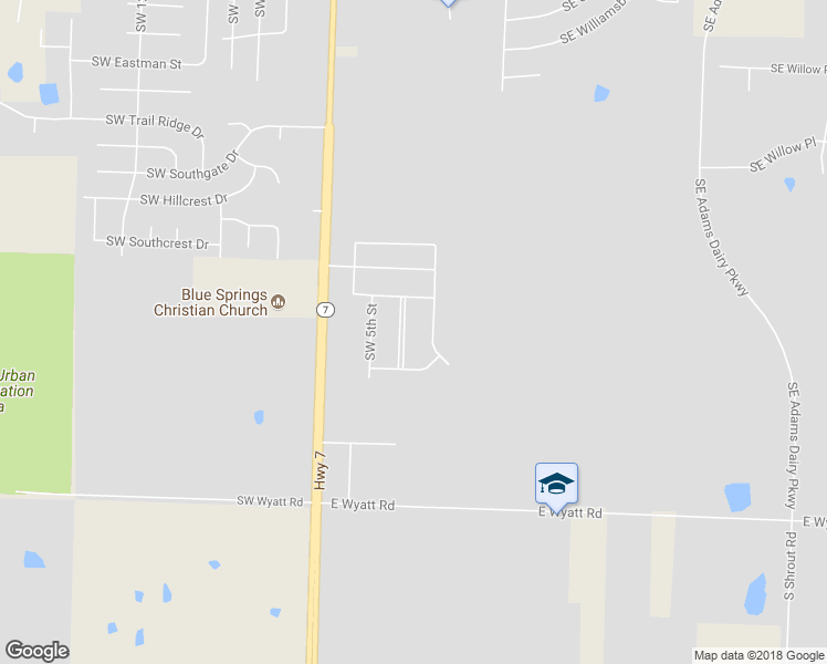 map of restaurants, bars, coffee shops, grocery stores, and more near 8036 Southwest 4th Street in Blue Springs