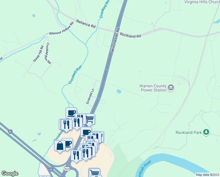 map of restaurants, bars, coffee shops, grocery stores, and more near 8897 Winchester Road in Front Royal