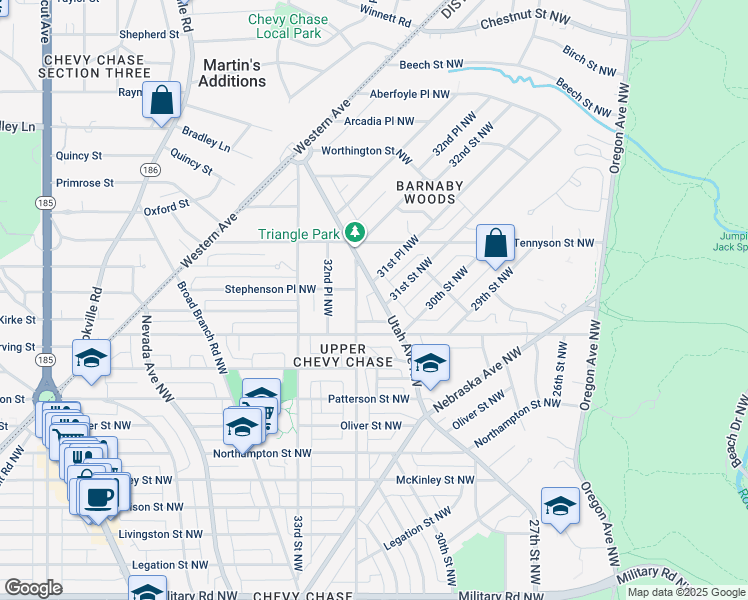 map of restaurants, bars, coffee shops, grocery stores, and more near 6140 Utah Avenue Northwest in Washington