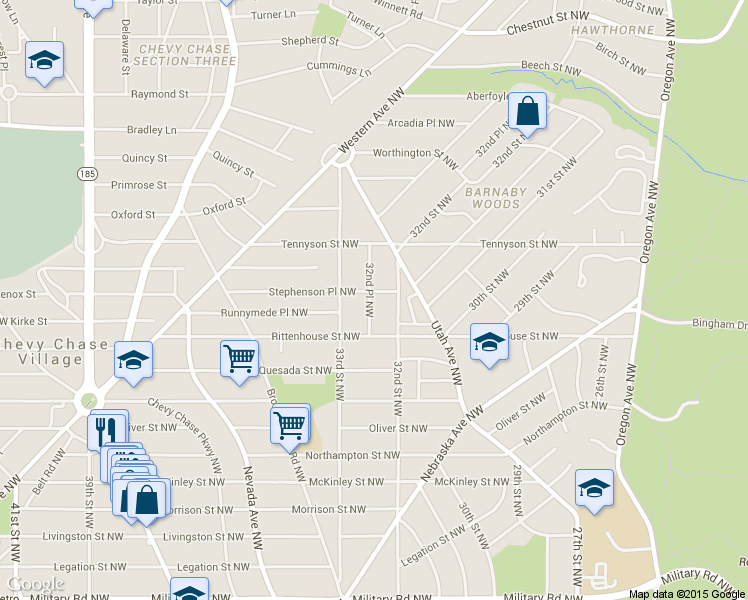 map of restaurants, bars, coffee shops, grocery stores, and more near 3214 Stephenson Pl NW in Washington