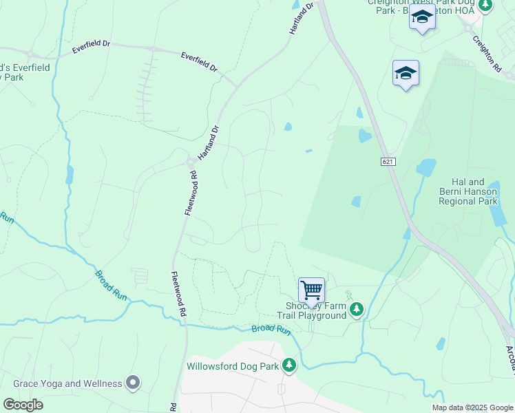 map of restaurants, bars, coffee shops, grocery stores, and more near 23359 Parkside Village Circle in Aldie