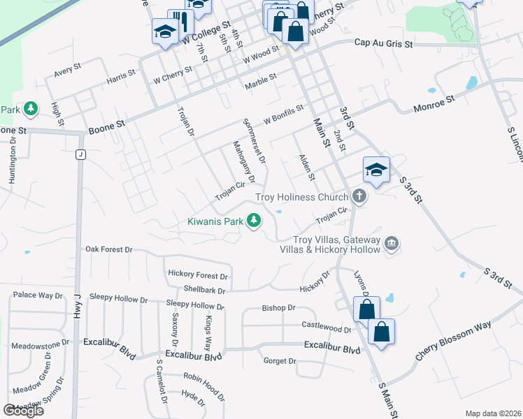 map of restaurants, bars, coffee shops, grocery stores, and more near 2560 Trojan Circle in Troy