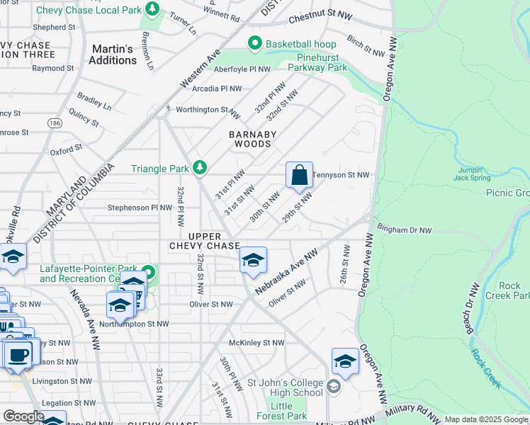 map of restaurants, bars, coffee shops, grocery stores, and more near 6161 30th Street Northwest in Washington