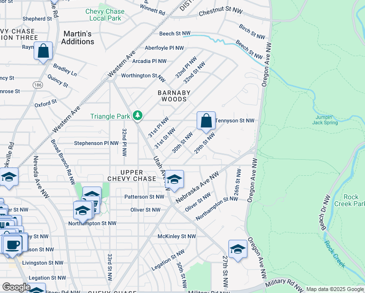 map of restaurants, bars, coffee shops, grocery stores, and more near 6161 30th Street Northwest in Washington