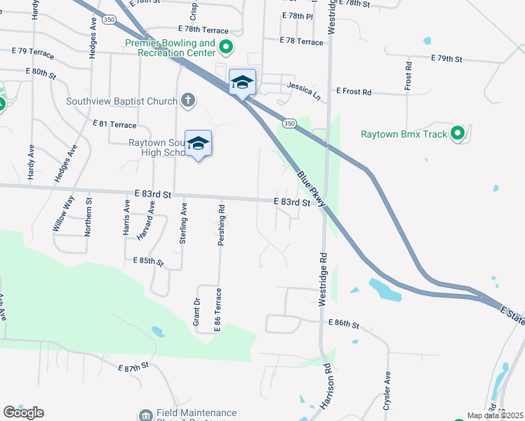 map of restaurants, bars, coffee shops, grocery stores, and more near 8305 Woodson Drive in Raytown