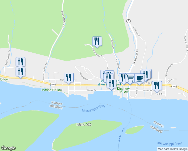 map of restaurants, bars, coffee shops, grocery stores, and more near 1 Tara Point Drive in Grafton