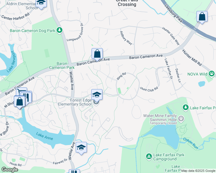 map of restaurants, bars, coffee shops, grocery stores, and more near 11035 Saffold Way in Reston