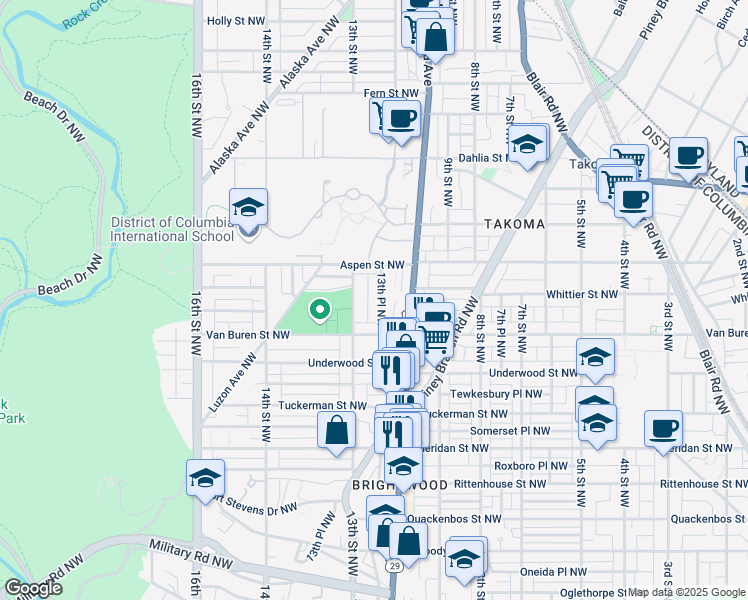 map of restaurants, bars, coffee shops, grocery stores, and more near 101 Independence Avenue Southeast in Washington