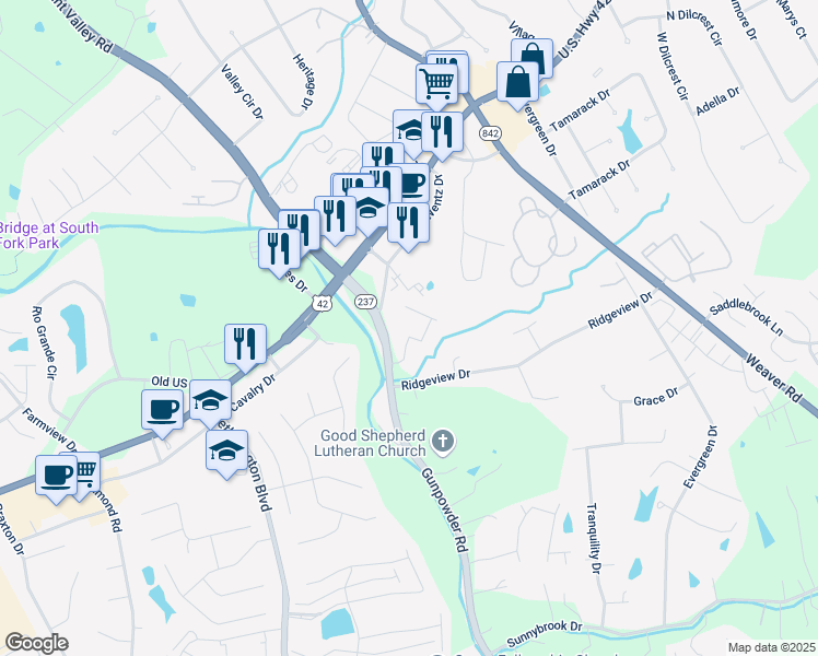 map of restaurants, bars, coffee shops, grocery stores, and more near 8756 Gunpowder Road in Florence