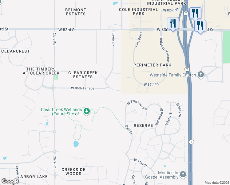 map of restaurants, bars, coffee shops, grocery stores, and more near 23907 West 86th Terrace in Lenexa