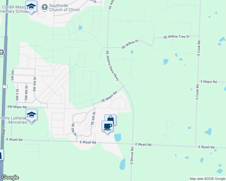 map of restaurants, bars, coffee shops, grocery stores, and more near 705 Southeast Colonial Drive in Blue Springs