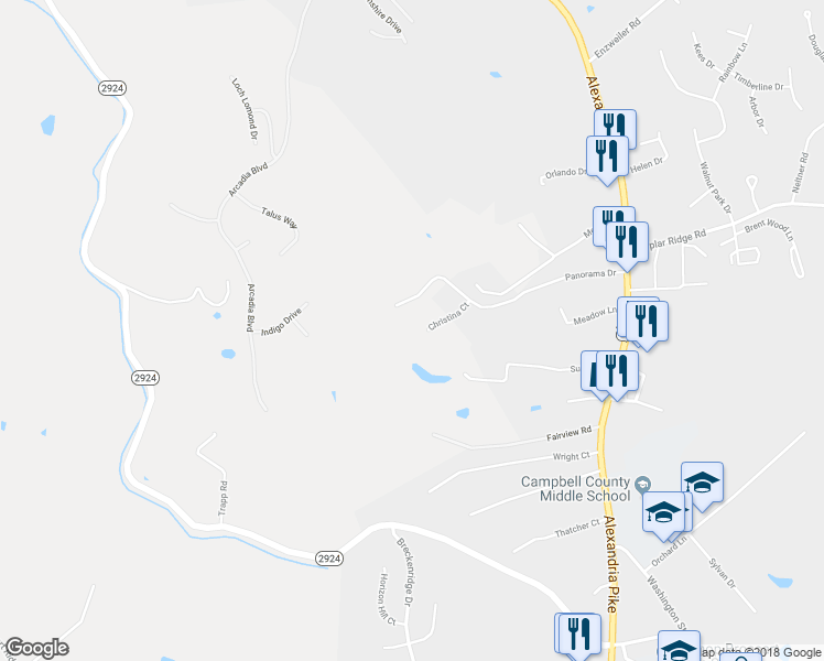 map of restaurants, bars, coffee shops, grocery stores, and more near 114 Christina Court in Alexandria