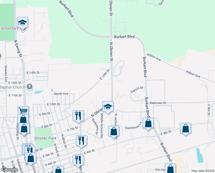 map of restaurants, bars, coffee shops, grocery stores, and more near 1011 Bennett Street in Seymour