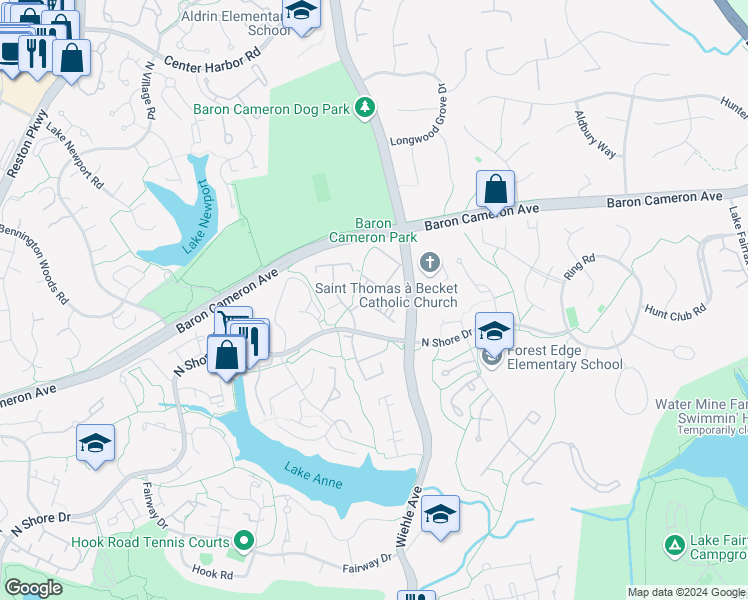 map of restaurants, bars, coffee shops, grocery stores, and more near 1439 Northgate Square in Reston
