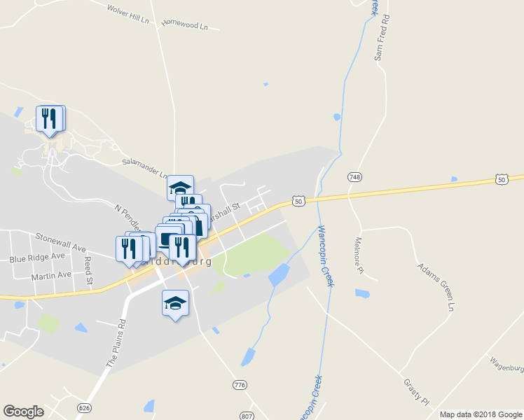 map of restaurants, bars, coffee shops, grocery stores, and more near 19 Orange Drive in Middleburg