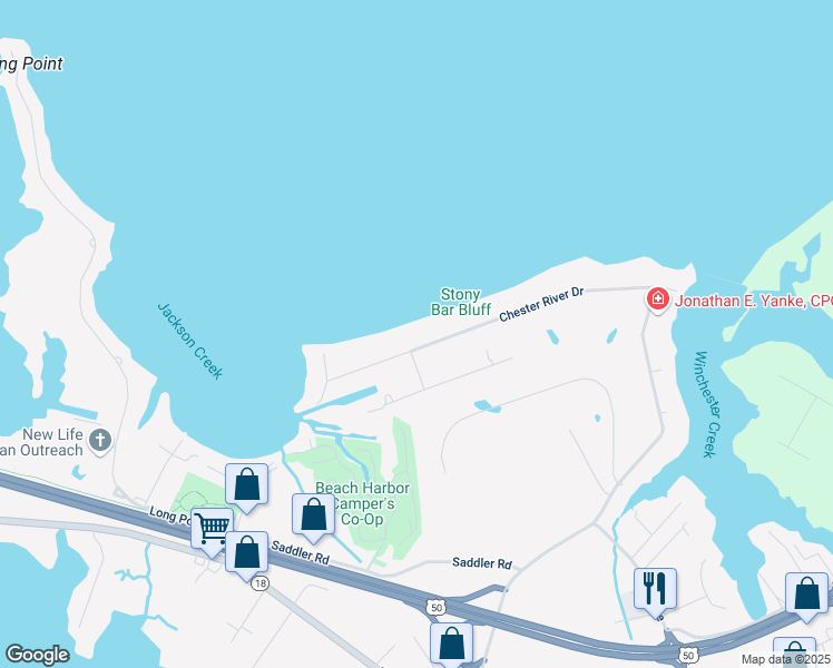 map of restaurants, bars, coffee shops, grocery stores, and more near 974 Chester River Drive in Grasonville