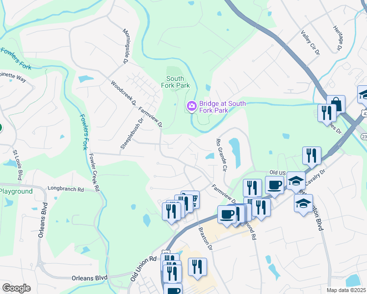 map of restaurants, bars, coffee shops, grocery stores, and more near 993 Mistflower Lane in Florence