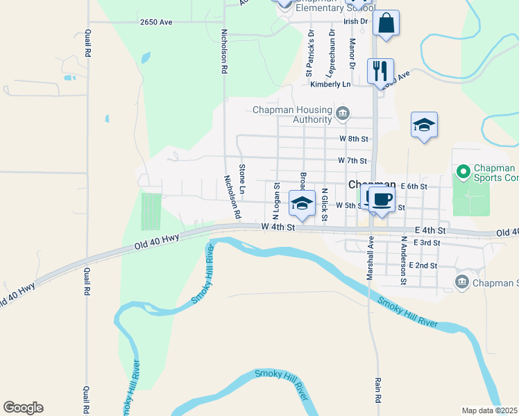 map of restaurants, bars, coffee shops, grocery stores, and more near 501-513 West 5th Street in Chapman