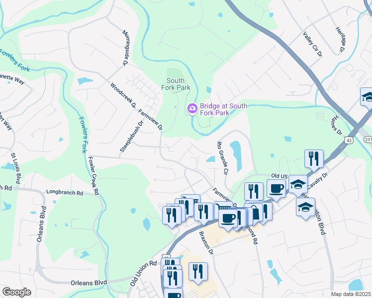 map of restaurants, bars, coffee shops, grocery stores, and more near 993 Mistflower Lane in Florence