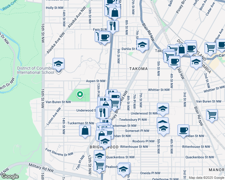 map of restaurants, bars, coffee shops, grocery stores, and more near 858 Whittier Place Northwest in Washington