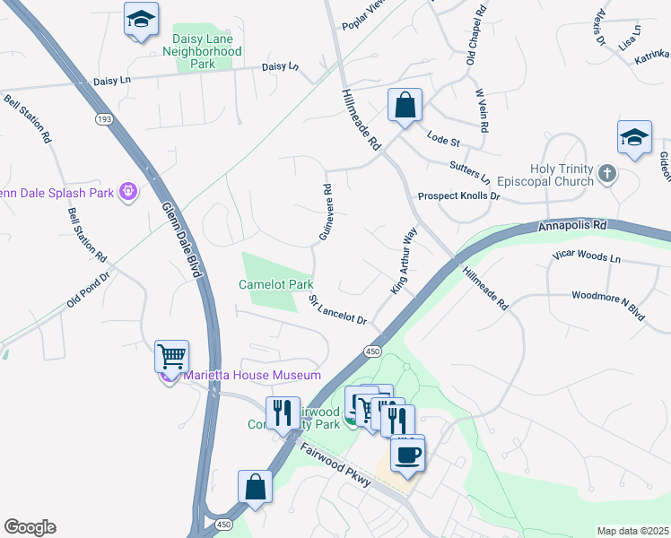 map of restaurants, bars, coffee shops, grocery stores, and more near 5904 Chivalry Court in Glenn Dale
