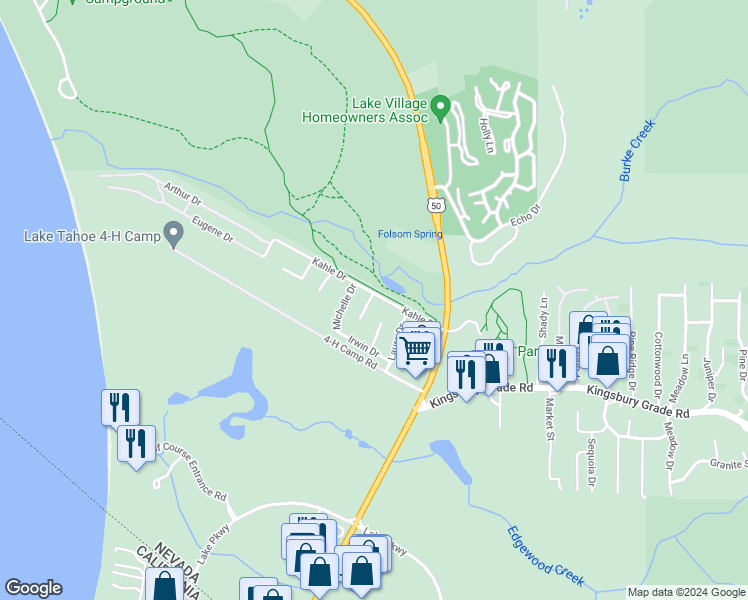 map of restaurants, bars, coffee shops, grocery stores, and more near 173 Faris Court in Gardnerville
