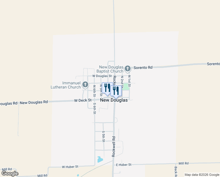 map of restaurants, bars, coffee shops, grocery stores, and more near 305 West Allen Street in New Douglas