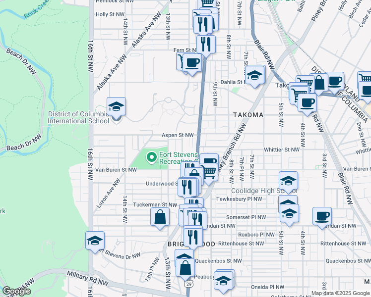 map of restaurants, bars, coffee shops, grocery stores, and more near 6717 13th Place Northwest in Washington