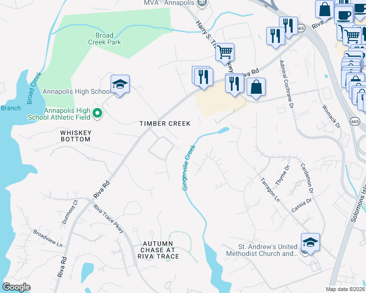 map of restaurants, bars, coffee shops, grocery stores, and more near 100 Speicher Drive in Annapolis