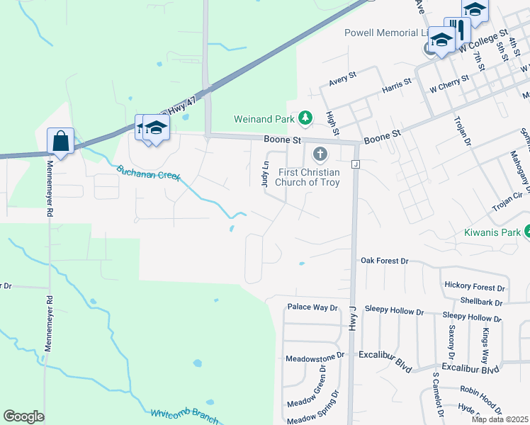 map of restaurants, bars, coffee shops, grocery stores, and more near 1013 Cottonwood Court in Troy