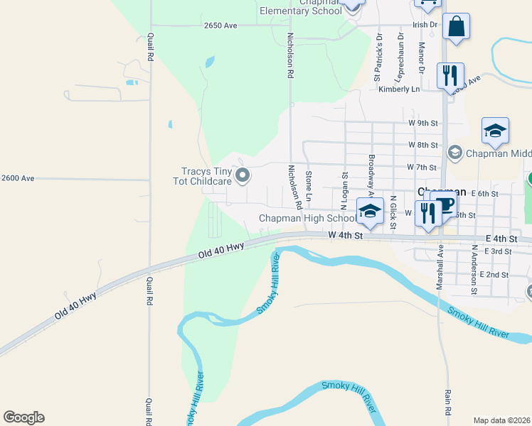 map of restaurants, bars, coffee shops, grocery stores, and more near 721 West 5th Street in Chapman