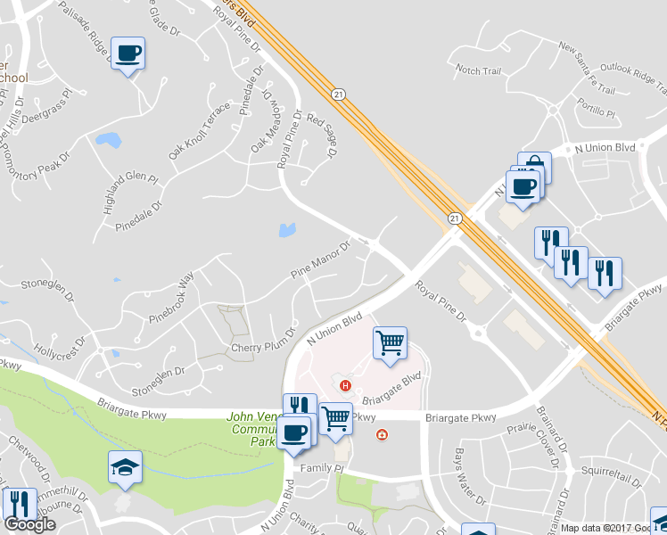 map of restaurants, bars, coffee shops, grocery stores, and more near 4064 Cherry Plum Drive in Colorado Springs
